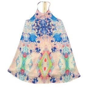 Shareen Womens abstract paint splatter dress with cutout size 8